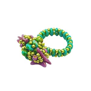 Handgemachte Perlen Statement Ring: Rosa & Grün Boho Chic Accessoire