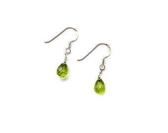 Peridot faceted drop earrings with Sterling Silver, August Birthstone Jewellery