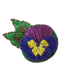 Handmade Beaded Pansy Brooch: Floral Miyuki Delica Bead Jewelry