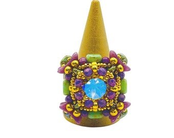 Handmade Beaded Crystal Ring: Boho Chic Statement Jewelry