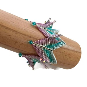 Statement Beaded Bracelet Cuff with Swarovski Crystals - Fortune Teller Jewelry in Magical Unicorn Colors
