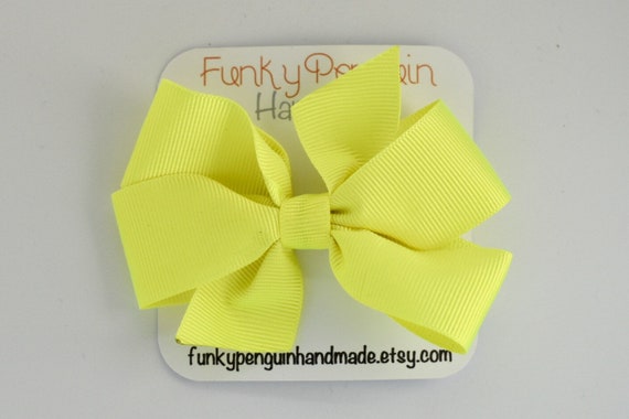 Bow Hair Clip Ribbon 3/" Vintage Retro Grosgrain Decorate Handmade bright yellow