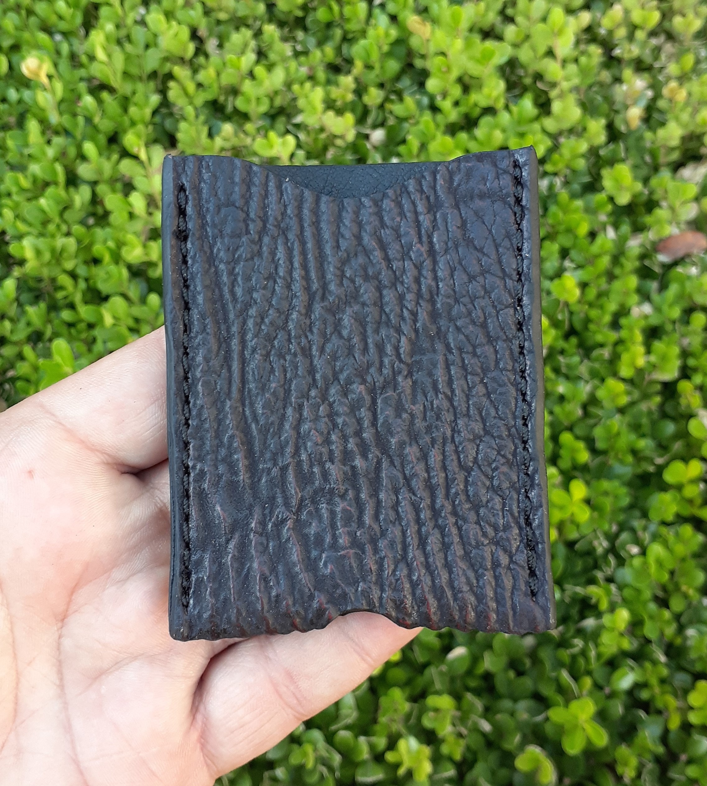 Black cherry shark leather minimalist wallet