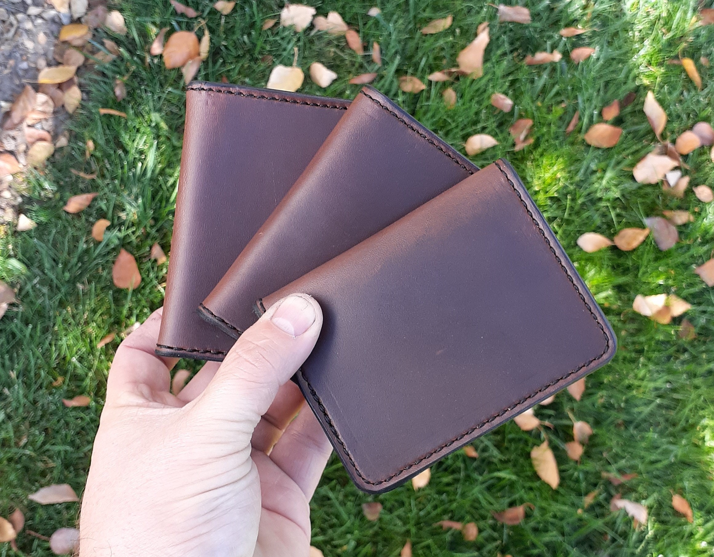 Leather minimalist wallet made with Horween Chromexcel leather horse hide  slim wallet