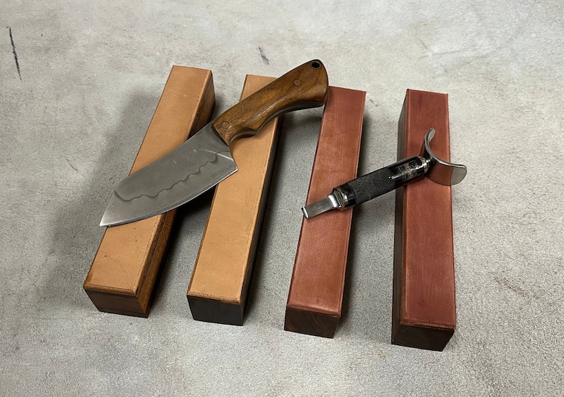 Leather Strop Block Compact Size for Polishing Blade Edges Horse Butt