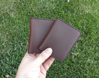 Leather compact wallet made with Horween leather horse hide slim wallet