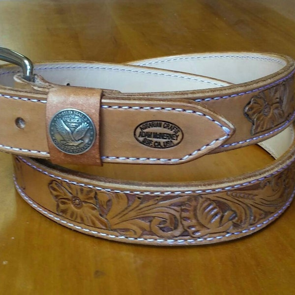 Custom tooled leather belt