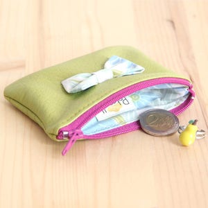 Lime Green Faux Leather Girl Wallet // Purple zipper // Pop Knot // Vintage Flowers Fabric // Kid Child Birthday Christmas Gift // PME12 image 1