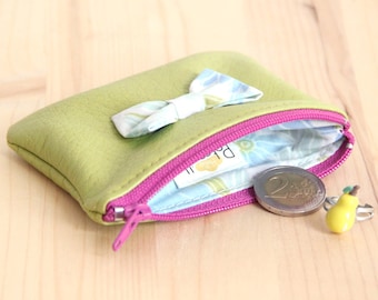 Lime Green Faux Leather Girl Wallet // Purple zipper // Pop Knot // Vintage Flowers Fabric // Kid Child Birthday Christmas Gift // PME12