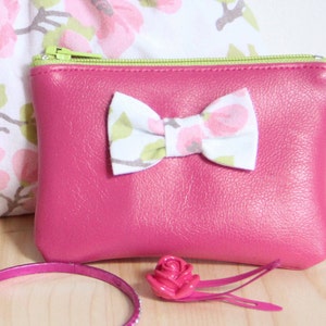 Monedero de niña rosa // Imitación de cuero // Retro Pop Nudo // Vintage Flor Tela // Zip anís verde // Cumpleaños // SME6