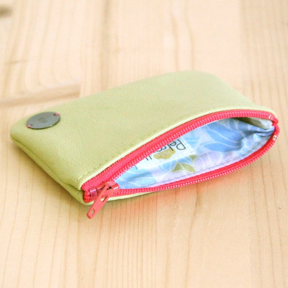 Recycled Lime Green Leather Woman Wallet / Neon Pink Green Zipped Change  Purse / Vintage Flowers Wallet / Birthday Gift Personalized / PMF46 - Etsy