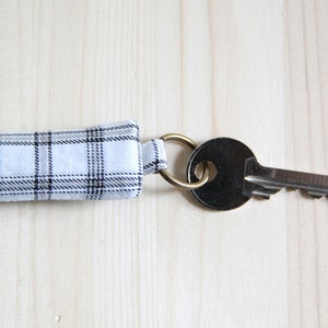 Black Recycled Leather Keychain // Vintage Grey Checks // Custom Order // Men Father's Day // PCH5 image 3