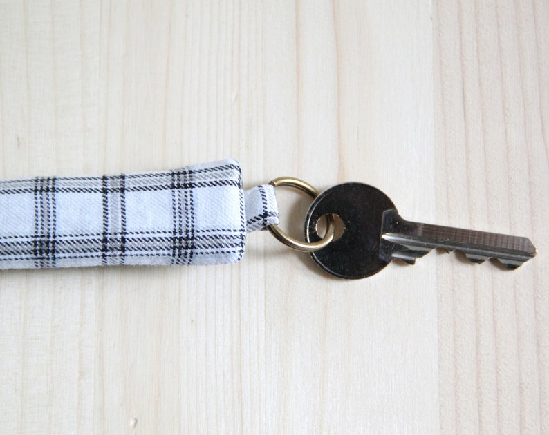 Black Recycled Leather Keychain // Vintage Grey Checks // Custom Order // Men Father's Day // PCH5 image 3