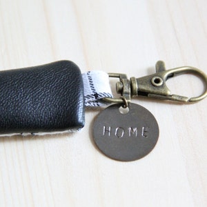 Black Recycled Leather Keychain // Vintage Grey Checks // Custom Order // Men Father's Day // PCH5 image 2