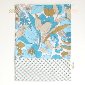 SALES Children Drawstring bag // Vintage Flowers Fabric // Blue Mustard // Snack Baby Diapers Plush image 4
