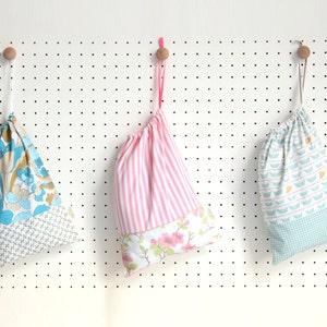 SALES Children Drawstring bag // Vintage Flowers Fabric // Blue Mustard // Snack Baby Diapers Plush image 5