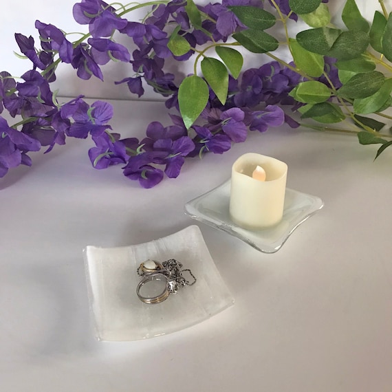 Fused Glass Trinket Dish, Jewelry Dish, Candle or Tea Light Holder, Coins, Candy, Nuts, Salt.  3" X 3"