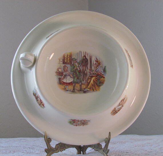 Antique Ceramic Children's Baby Warming Plates Dishes Alphabet Nursery Rhymes Red Riding Hood