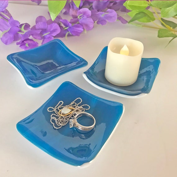 Fused Glass Trinket Dish, Jewelry Dish, Candle or Tea Light Holder, Coins, Candy, Nuts, Salt.  3" X 3"