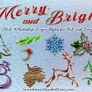 Christmas Holiday Photoshop Bling Layer Style Effects Custom Shapes Merry and Bright icons Instant Download
