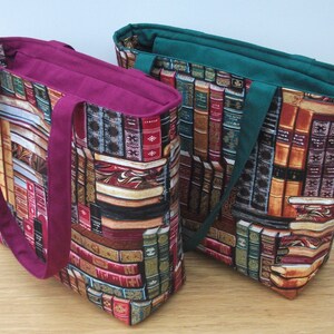 Zippered book bag, zippered tote, medium tote, book bag, gift for book lover, gift for reader, gift for her, tote with recessed zipper image 9