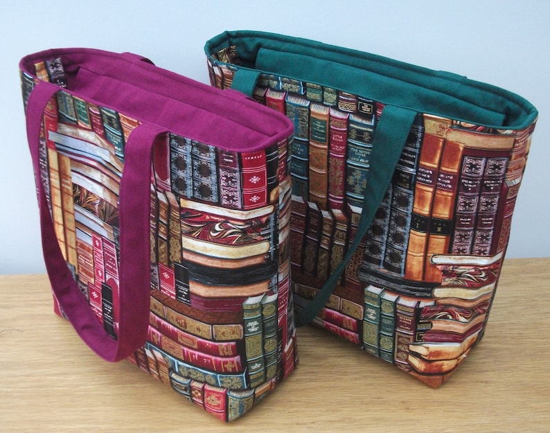 Zippered book bag, zippered tote, medium tote, book bag, gift for book lover, gift for reader, gift for her, tote with recessed zipper image 9