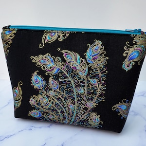 Unique Cosmetics purse in peacock fabric, Gift for her, Peacock fabric purse, cosmetics purse, peacock feathers, peacock pattern,