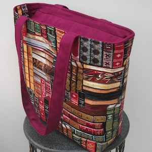 Zippered book bag, zippered tote, medium tote, book bag, gift for book lover, gift for reader, gift for her, tote with recessed zipper image 4