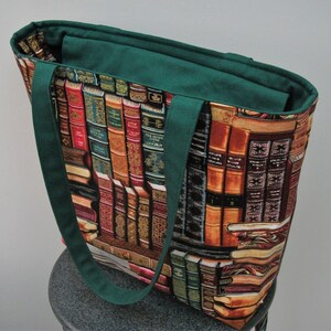 Zippered book bag, zippered tote, medium tote, book bag, gift for book lover, gift for reader, gift for her, tote with recessed zipper image 3