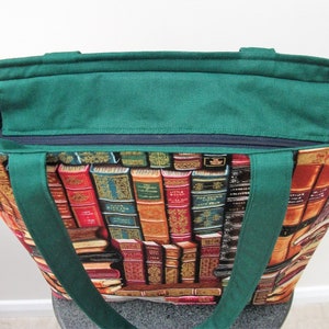 Zippered book bag, zippered tote, medium tote, book bag, gift for book lover, gift for reader, gift for her, tote with recessed zipper image 7