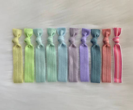 Set Of 10 Spring Colors Elastic Hair Ties No Crease Ponytails Etsy