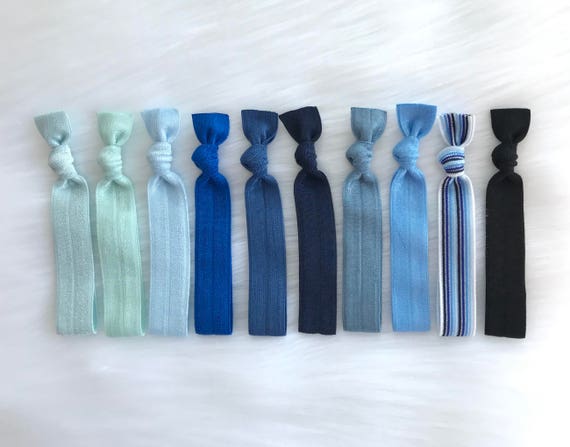 Set Of 10 Hair Ties Blue Elastic Hair Ties No Crease Ponytails Etsy