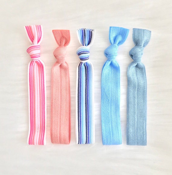 Stripes Hair Ties Set Of 5 Pink Blue Elastic Hair Ties No Etsy