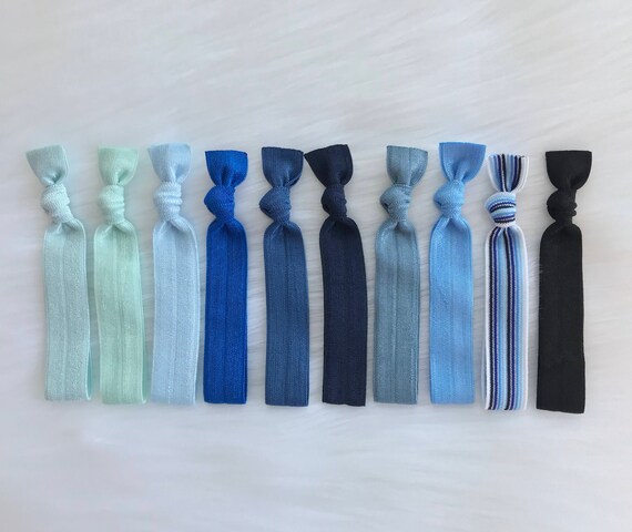 Set Of 10 Hair Ties Blue Elastic Hair Ties No Crease Ponytails Etsy
