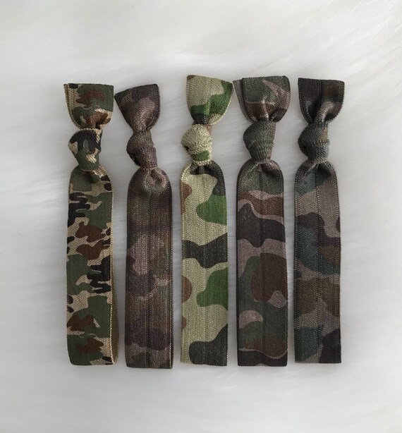 Camo Hair Ties Set Of 5 Camo Elastic Hair Ties Military Hair Etsy