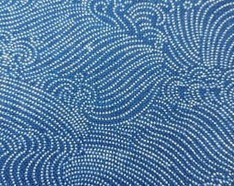 Traditional Japanese Blue Waves Homespun Print Linen on Cotton Fabric per 50cm 88333 23