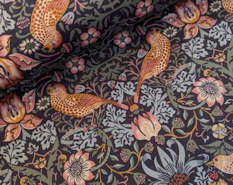 Strawberry Thief Chiffonstoff von V&A Collection in Blau