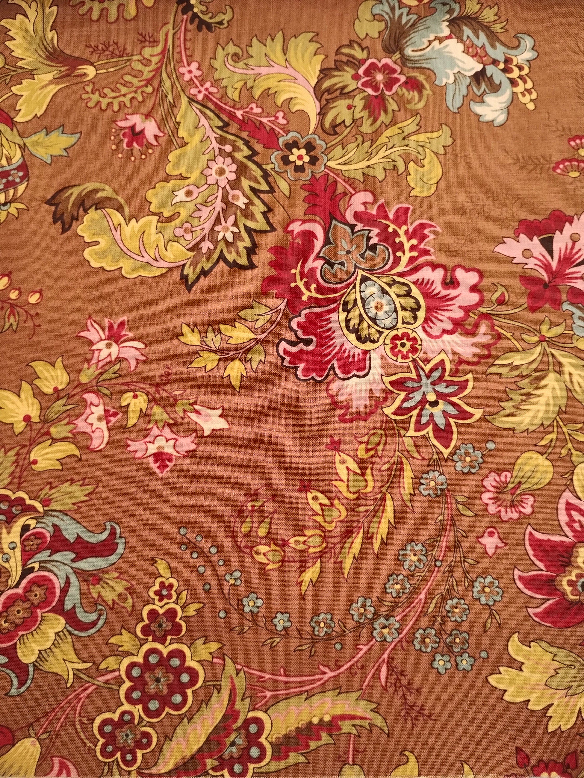 Dutch Heritage Floral Cotton Fabric, Brown Pompadour Print, Quilting ...