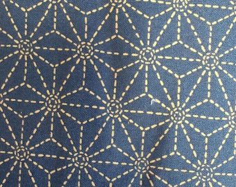 Indigo Cream Japanese Sashiko Kimono Asano-Ha Print Cotton Fabric per 50cm 88220 3-3