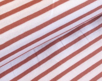 Ginger and White Striped Cotton Elastane Jersey for Dressmaking and Children's Wear Per 50cm