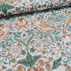 William Morris Authentieke Strawberry Thief Mint Buttermere-katoen voor quilten en kleermakerij FreeSpirit per 50 cm