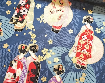 Traditional Geisha Girls Cotton Fabric From Japan Per 50cm