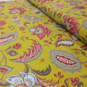 Dutch Heritage DHER 4026 LIME GREEN Cotton Fabric French Indiennes Antique Textiles Per 50cm