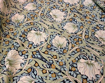 William Morris Pimpernel Pale Blue and Lime Green LAWN Cotton Fabric per 50cm