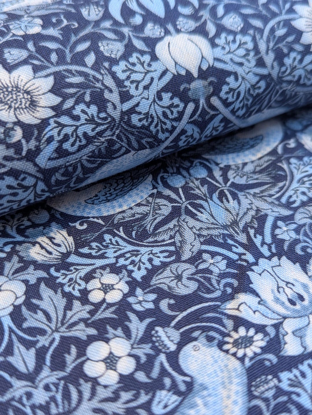 William Morris Strawberry Thief Indigo Cotton Fabric, Quilting