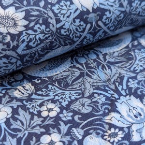 Tecido de algodão William Morris Strawberry Thief Indigo, para patchwork e confecção de roupas.