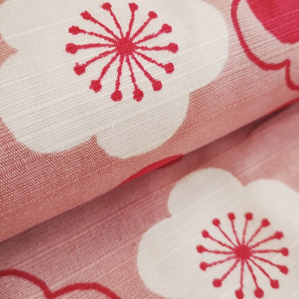 Pink Sakura Cherry Blossom Shantung Slub Cotton Kimono Japanese Fabric per 50cm 850108