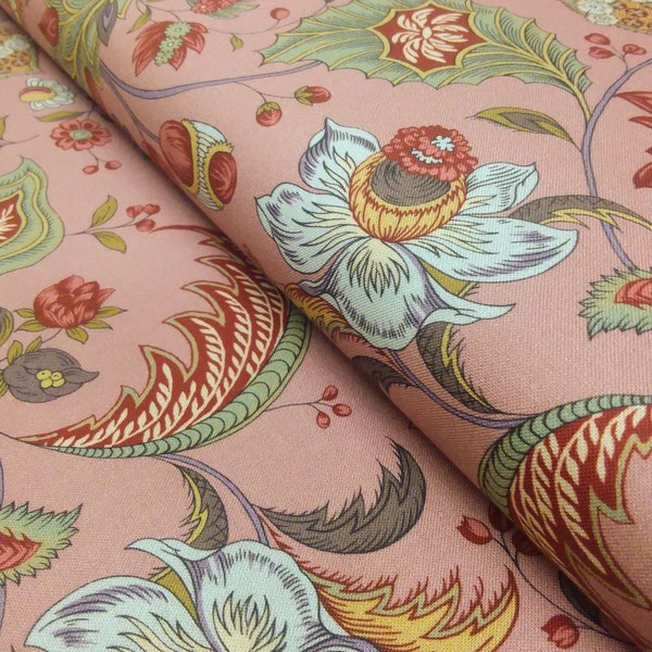 Dutch Heritage DHER 4026 DUSKY PINK Cotton Fabric French Indiennes Antique Textiles Per 50cm