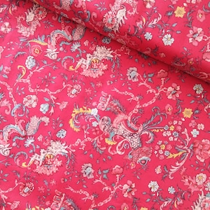 Dutch Heritage 2051 RED Cotton Quilting Dressmaking Fabric French Pompadour Antique Textiles Per 50cm