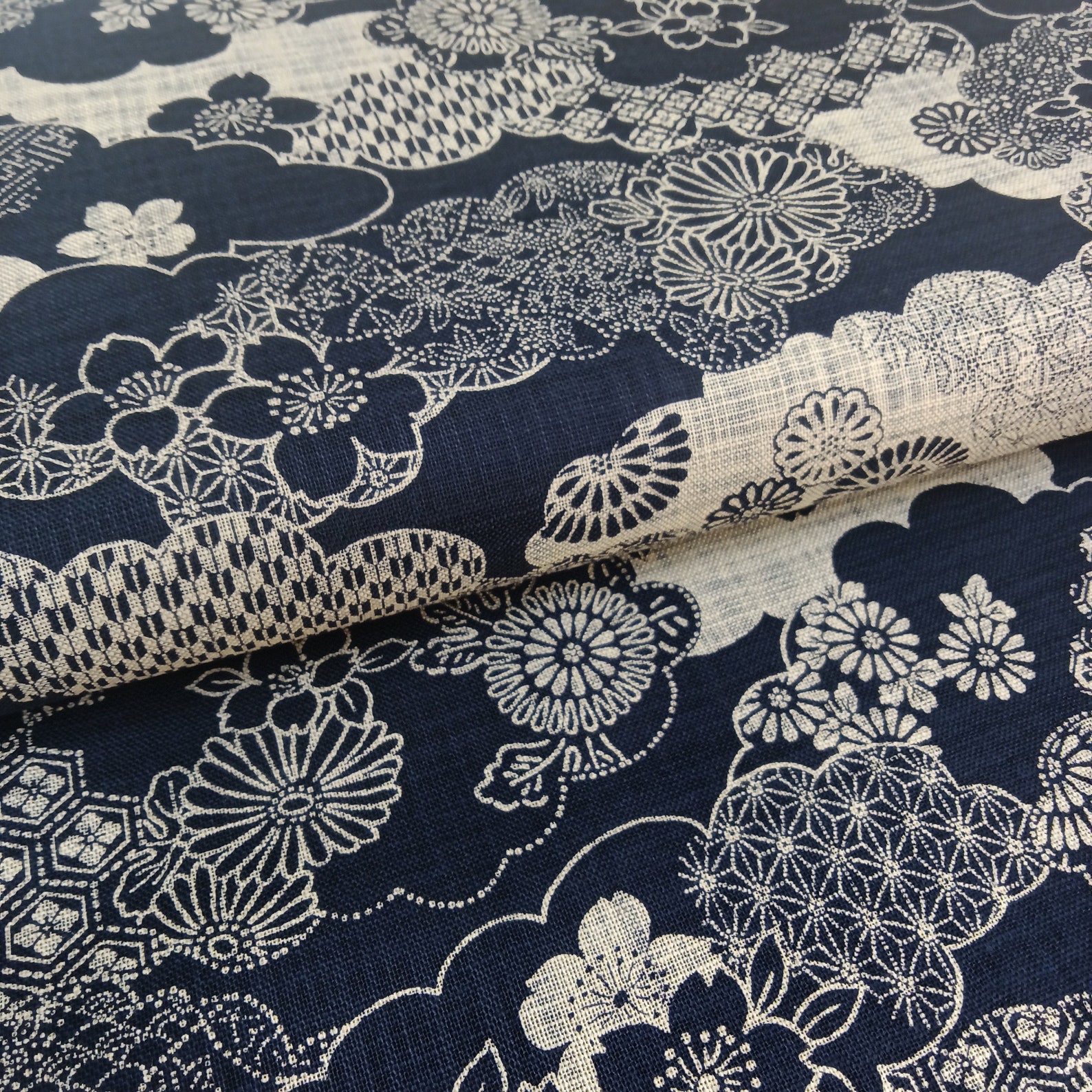 Indigo Cream Kasuri Traditional Japanese Print Fabric on | Etsy